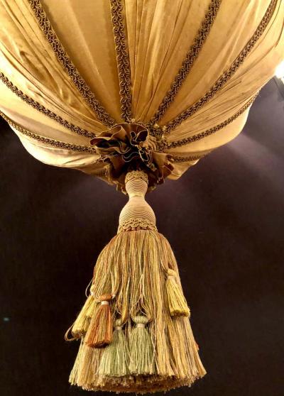 Palatial Light Fixture in Copper Brass and Iron with Silk Dome Shade