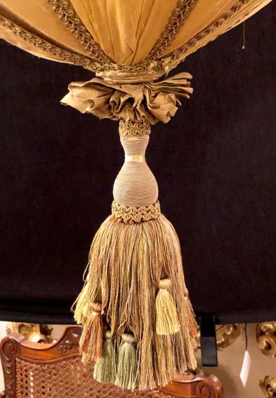 Palatial Light Fixture in Copper Brass and Iron with Silk Dome Shade