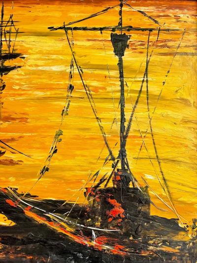 Palette Knife Oil Painting of Fishing Boats