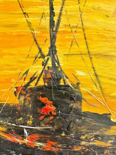 Palette Knife Oil Painting of Fishing Boats