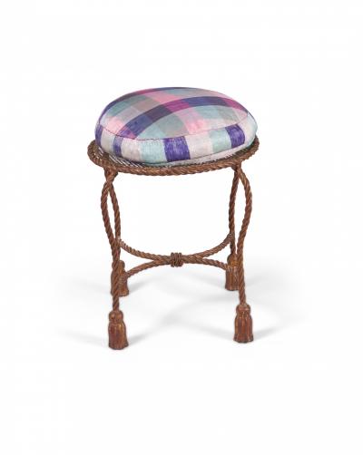 Palladio Italy Baroque Style Rope And Tassel Gilt Iron Vanity Stool