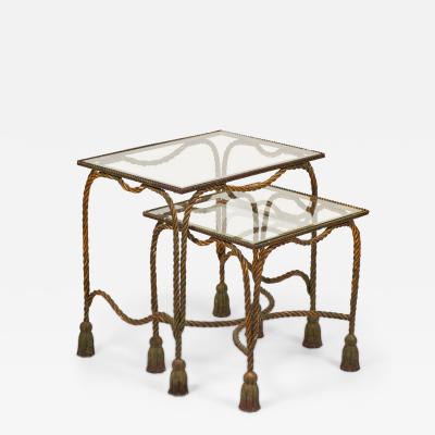 Palladio Italy Baroque Style Rope and Tassel Gilt Iron Nesting Tables