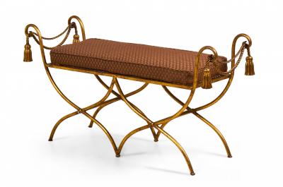Palladio Italy Baroque Style Rope and Tassel Gilt Iron Window Bench