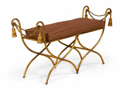 Palladio Italy Baroque Style Rope and Tassel Gilt Iron Window Bench