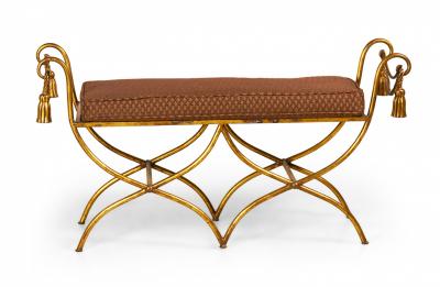 Palladio Italy Baroque Style Rope and Tassel Gilt Iron Window Bench