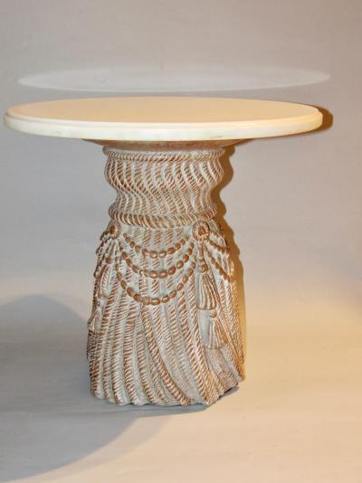 Palladio Mid Century Marble Top Cerused Cast Plaster Tassell End Table Italy 1960