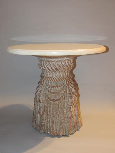 Palladio Mid Century Marble Top Cerused Cast Plaster Tassell End Table Italy 1960