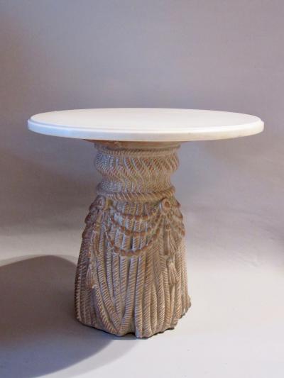 Palladio Mid Century Marble Top Cerused Cast Plaster Tassell End Table Italy 1960