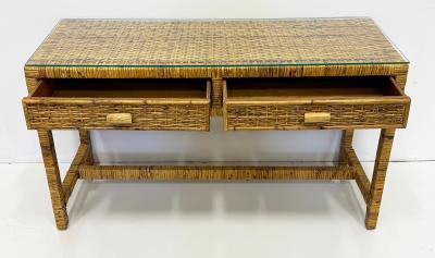 Palm Beach Regency Coastal Modern Split Rattan Console with 2 Drawers