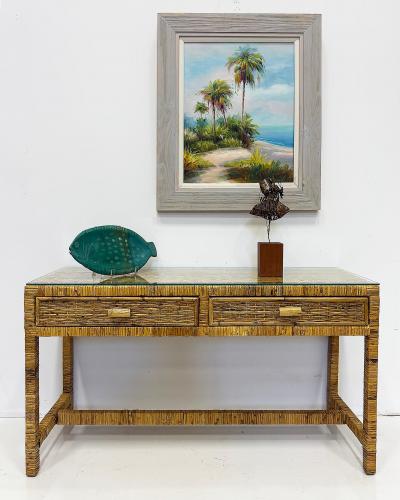 Palm Beach Regency Coastal Modern Split Rattan Console with 2 Drawers