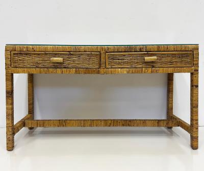 Palm Beach Regency Coastal Modern Split Rattan Console with 2 Drawers