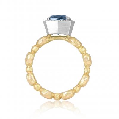 Pamela Froman Flashy Fancy Blue Zircon White Diamond One of a Kind Gold Ring Pamela Froman