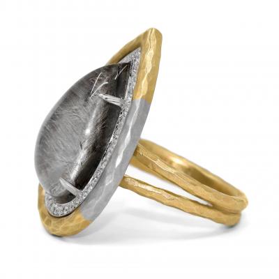 Pamela Froman Platinum Rutilated Quartz White Diamond Yellow White Gold Ring Pamela Froman