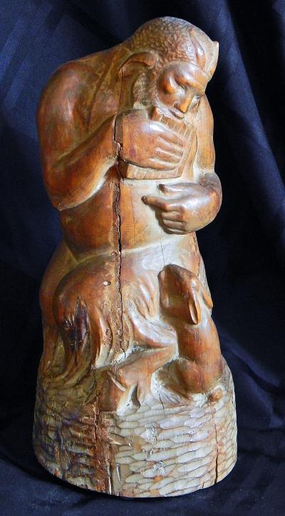 Pan and Rabbit mahogany early 20th C 