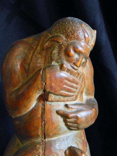 Pan and Rabbit mahogany early 20th C 