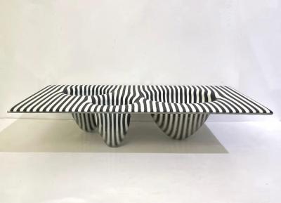 Paolo Birello Italian Modern Art Black White Stripe Murano Glass Organic Vase Centerpiece