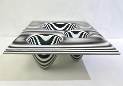 Paolo Birello Italian Modern Art Black White Stripe Murano Glass Organic Vase Centerpiece