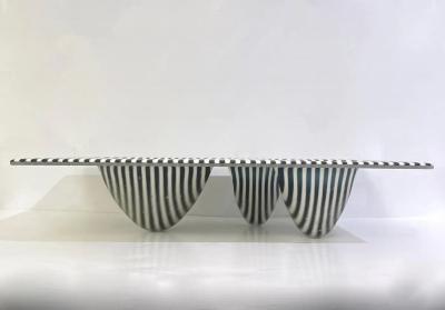 Paolo Birello Italian Modern Art Black White Stripe Murano Glass Organic Vase Centerpiece