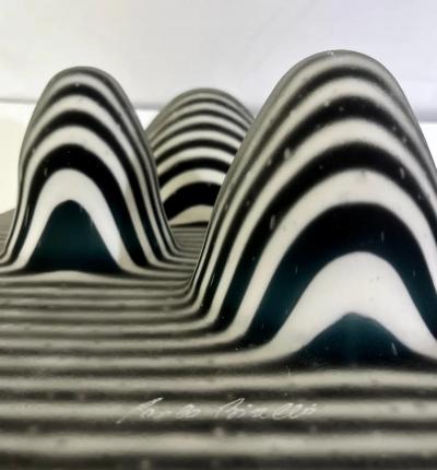 Paolo Birello Italian Modern Art Black White Stripe Murano Glass Organic Vase Centerpiece