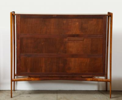 Paolo Buffa 1960s Walnut High Sideboard with Sculptural Brass Handles Italy