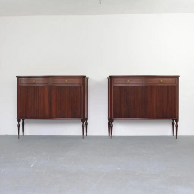 Paolo Buffa 2 Italian Mid Century Modern Neoclassical Walnut Sideboards by Paolo Buffa