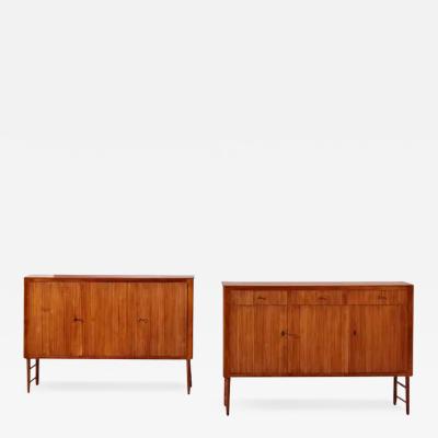 Paolo Buffa A pair of Italian maple wood grissinato cupboards made in Chiavari Italy 1950s