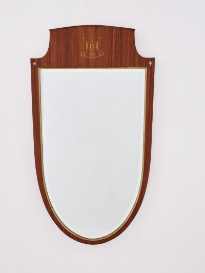 Paolo Buffa Elegant Pair of Shield Mirrors with marquetry decor Italy 1950s