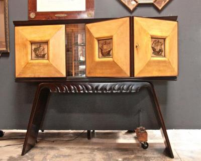 Paolo Buffa Italian 1950s Bar Cabinet Attributed to Paolo Buffa in Mahogany and Birch