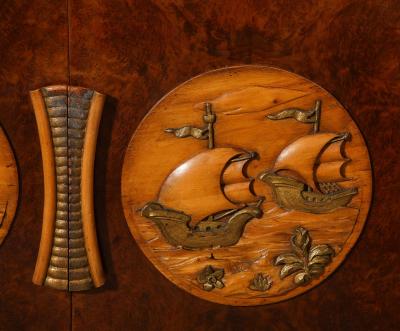 Paolo Buffa Italian Carved Walnut and Parquetry Sideboard with Nautical Reliefs