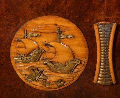 Paolo Buffa Italian Carved Walnut and Parquetry Sideboard with Nautical Reliefs