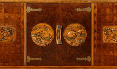 Paolo Buffa Italian Carved Walnut and Parquetry Sideboard with Nautical Reliefs