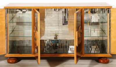 Paolo Buffa Italian Carved Walnut and Parquetry Sideboard with Nautical Reliefs