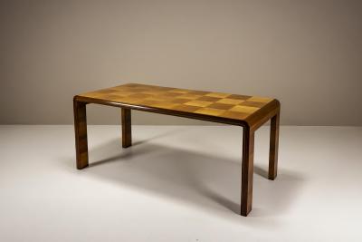 Paolo Buffa Italian Dining Table with Checkered Inlay in the Style of Paolo Buffa Italy
