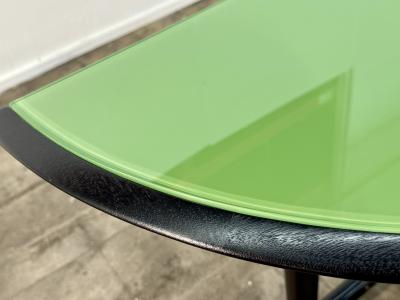 Paolo Buffa Italian Mid Century Black Lacquered Wood and Green Glass Console 1950s