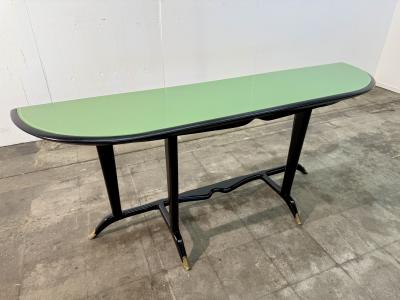 Paolo Buffa Italian Mid Century Black Lacquered Wood and Green Glass Console 1950s
