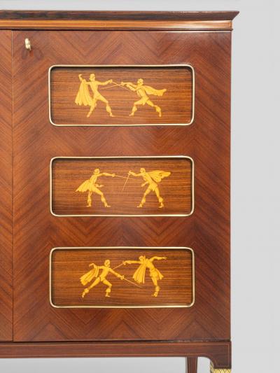 Paolo Buffa Italian Mid Century Inlayed Sideboard or Cabinet Bar designed by Paolo Buffa