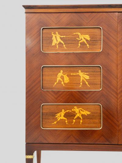 Paolo Buffa Italian Mid Century Inlayed Sideboard or Cabinet Bar designed by Paolo Buffa