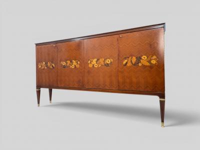 Paolo Buffa Italian Mid Century Sideboard by Paolo Buffa with Floral Marquetry 1950s