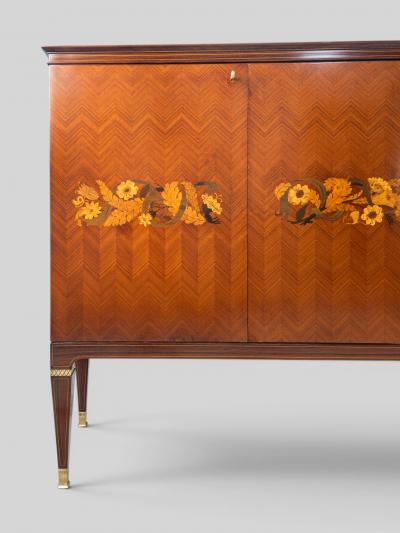 Paolo Buffa Italian Mid Century Sideboard by Paolo Buffa with Floral Marquetry 1950s