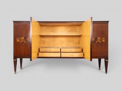 Paolo Buffa Italian Mid Century Sideboard by Paolo Buffa with Floral Marquetry 1950s
