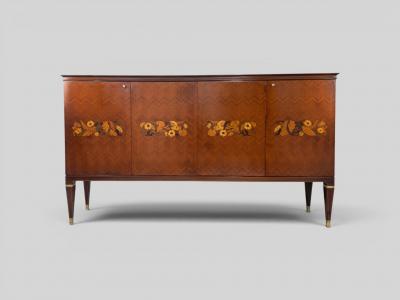 Paolo Buffa Italian Mid Century Sideboard by Paolo Buffa with Floral Marquetry 1950s