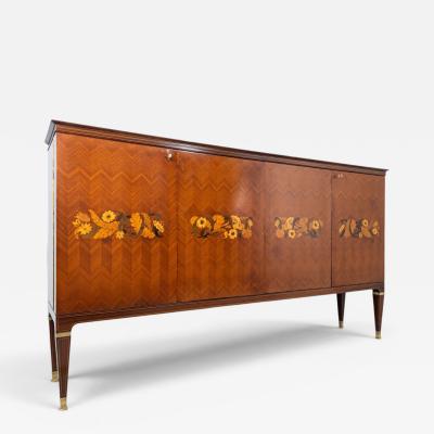 Paolo Buffa Italian Mid Century Sideboard by Paolo Buffa with Floral Marquetry 1950s