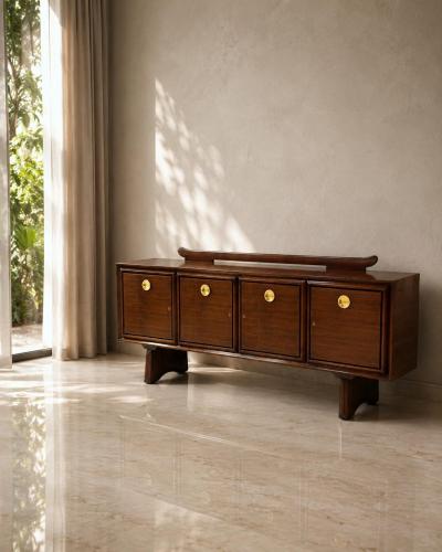 Paolo Buffa Italian Midcentury Paolo Buffa Walnut Sideboard with Brass Medallions 1950s