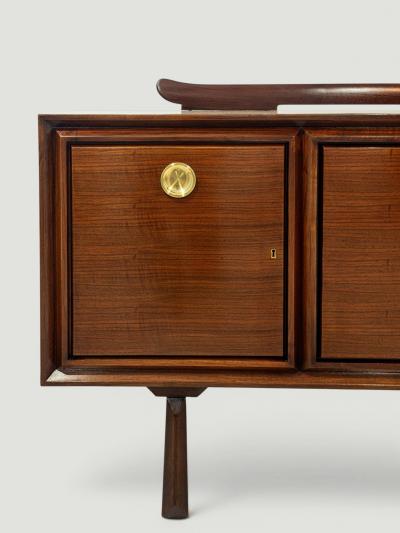 Paolo Buffa Italian Midcentury Paolo Buffa Walnut Sideboard with Brass Medallions 1950s