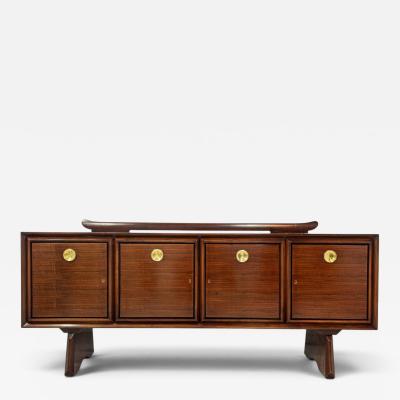 Paolo Buffa Italian Midcentury Paolo Buffa Walnut Sideboard with Brass Medallions 1950s