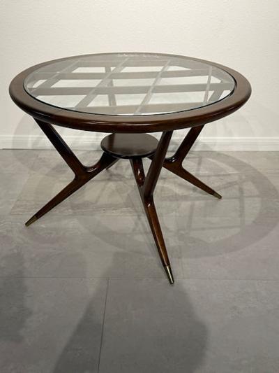 Paolo Buffa Italian Modern Dark Walnut and Glass Occassional Table Paolo Buffa