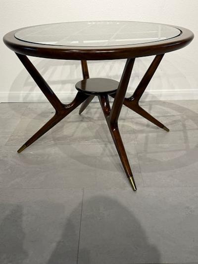 Paolo Buffa Italian Modern Dark Walnut and Glass Occassional Table Paolo Buffa