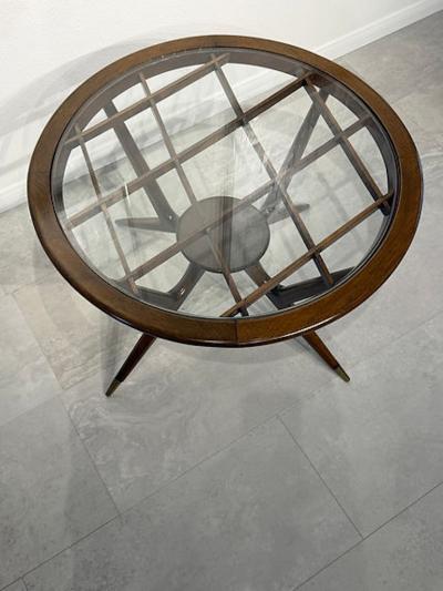 Paolo Buffa Italian Modern Dark Walnut and Glass Occassional Table Paolo Buffa