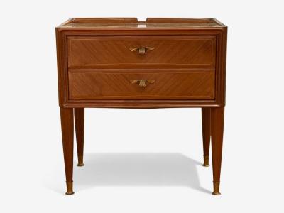 Paolo Buffa Italian Modern Stained Wood Brass Glass Nightstands Italy 1950s