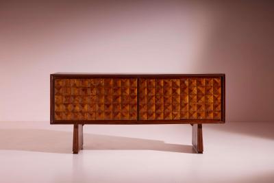 Paolo Buffa Large sculpted diamond shaped chestnut sideboard Italy 1940s